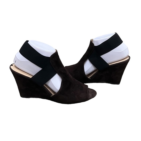 Via Spiga Brown Suede Elastic Band Wedge Sandals Size 9.5 Women's - Picture 1 of 10